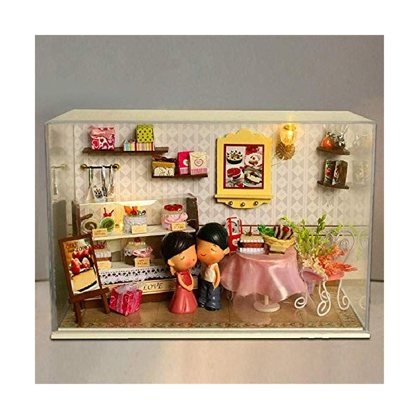 Kit de maison de poupée miniature Kit de maison de bricolage miniature pour maison de poupée Led Creative Room avec meubles A