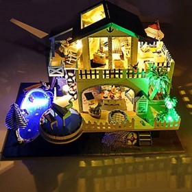 Kit de maison de poupées miniatures à faire soi-même, artisanat fait à la main, mini maison de plage 3D, jouets artisanaux, m