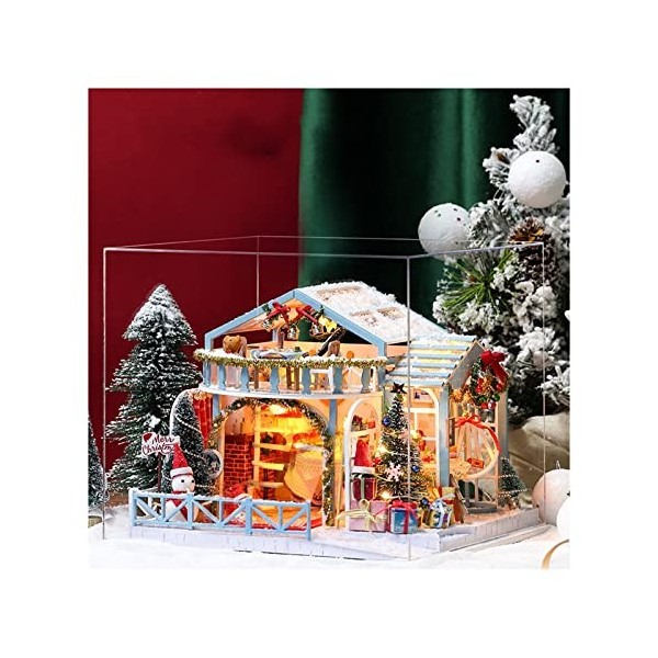 Kit de Maison de poupée Miniature Bricolage Nuit de Neige de Noël, Mini kit de Meubles de Maison de poupée en Bois, Jouets po