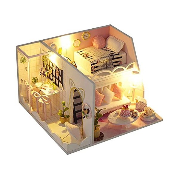 Kits de maison de poupée miniature en bois, kit de modèle dassemblage de maison de poupée bricolage avec lumière LED, kits d