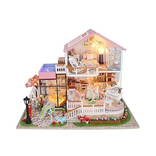 Mini kit de Maison de poupée avec Housse Anti-poussière, kit de Miniatures Bricolage Accessoires de Meubles de Maison de poup