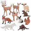 Lotvic Figurines danimaux, 10 Pièces Figurines danimaux de la Forêt, Miniature Figurines danimaux des Bois en Plastique, J