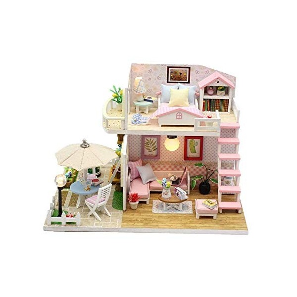 DIY Mini Dollhouse Princess Girls House Kit de Meubles en Bois, Fait à la Main Cottage Hut Petite Maison Housse Anti-poussièr