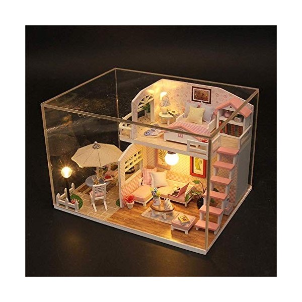 DIY Mini Dollhouse Princess Girls House Kit de Meubles en Bois, Fait à la Main Cottage Hut Petite Maison Housse Anti-poussièr