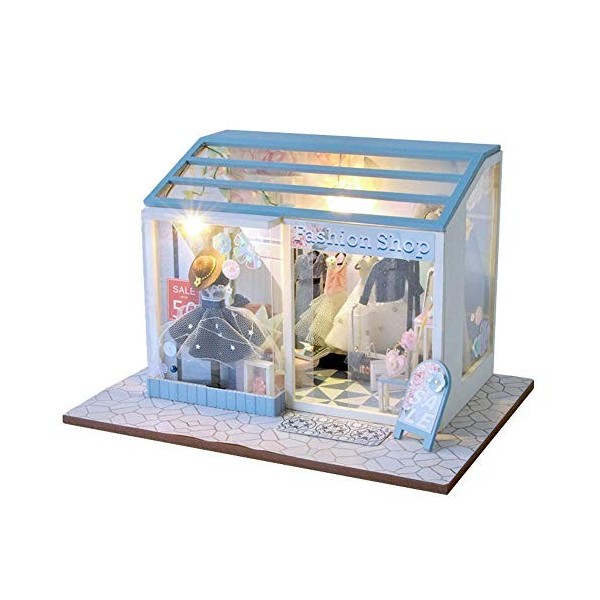 ACiyD DIY Mini Doll House Street Shop Kit de Maison de poupée avec Meubles et lumières LED pour Cadeaux créatifs avec Amoureu