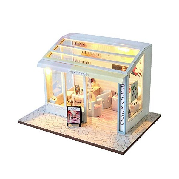 ACiyD DIY Mini Doll House Street Shop Kit de Maison de poupée avec Meubles et lumières LED pour Cadeaux créatifs avec Amoureu