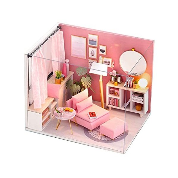 Mini boîte en étain rétro 3D de maison de poupée miniature en bois avec lumières LED de meubles, kits de jouets éducatifs ave