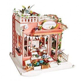 DIY Dollhouse Miniature Kit Mini Gypsophila Flower Shop Poupées Maison Meubles Led Lumières Accessoires Modèle En Bois Puzzle