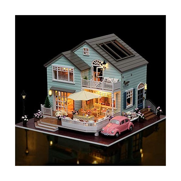 Maison De Poupée Miniature Kit de Maison de poupée kit de Maison de poupée Miniature en Bois avec Meubles LED Light House Mus