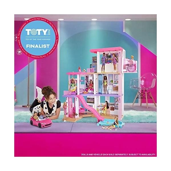 Barbie Maison de Rêve Pour Poupées Avec 3 Niveaux, Avec Lumières Et Sons, Plus De 75 Accessoires Inclus, 109 cm De Haut, Joue