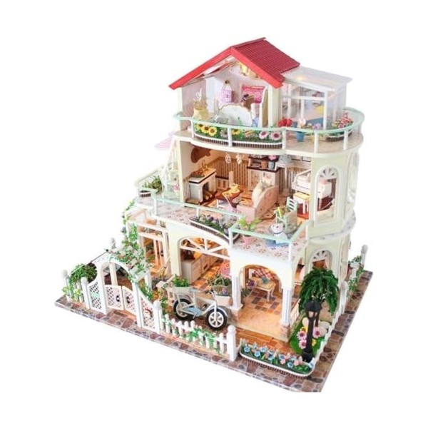 LEONYS Maison de poupée Miniature avec Meubles, Kit de Maison de poupée à Monter soi-même, modèle de Mini Villa avec boîte à 