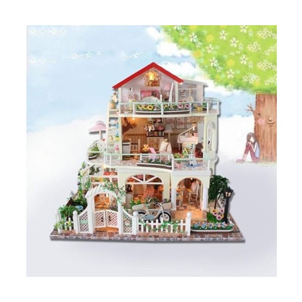 LEONYS Maison de poupée Miniature avec Meubles, Kit de Maison de poupée à Monter soi-même, modèle de Mini Villa avec boîte à 