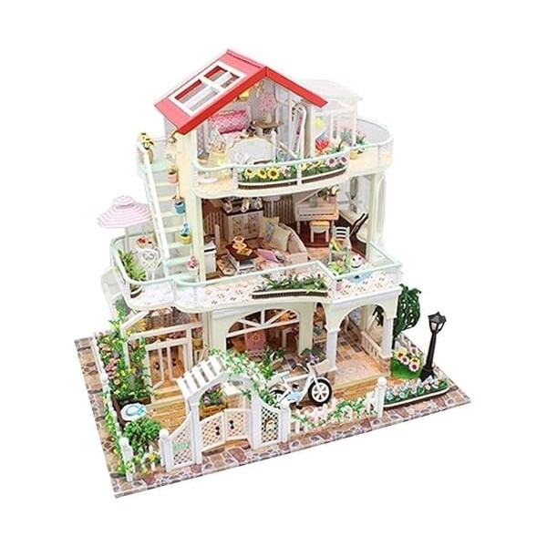 LEONYS Maison de poupée Grande Villa, modèle de Construction assemblé à la Main, Meubles for Filles, Puzzle for Enfants, Mais