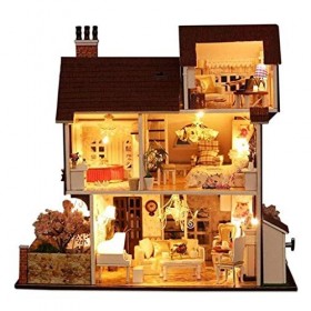 Maison de poupée Kit de Maison de poupée Architecture Ancienne sans Cache-poussière, Mini Maison en Bois Décorations et Meubl