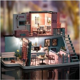 LEONYS Maison de poupée Miniature avec Meubles, Kit de Maison de poupée en Bois à Monter soi-même, Anti-poussière et Mouvemen
