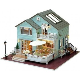 LEONYS Maison de poupée Miniature en Bois à Monter soi-même, avec lumières LED et Meubles, modèle de Villa assemblé à la Main