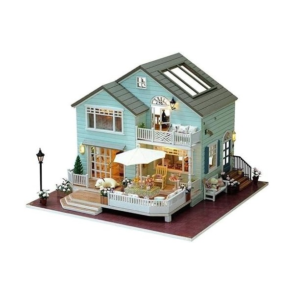 LEONYS Maison de poupée Miniature en Bois à Monter soi-même, avec lumières LED et Meubles, modèle de Villa assemblé à la Main