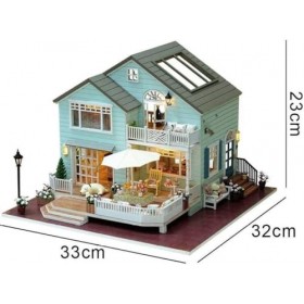 LEONYS Maison de poupée Miniature en Bois à Monter soi-même, avec lumières LED et Meubles, modèle de Villa assemblé à la Main