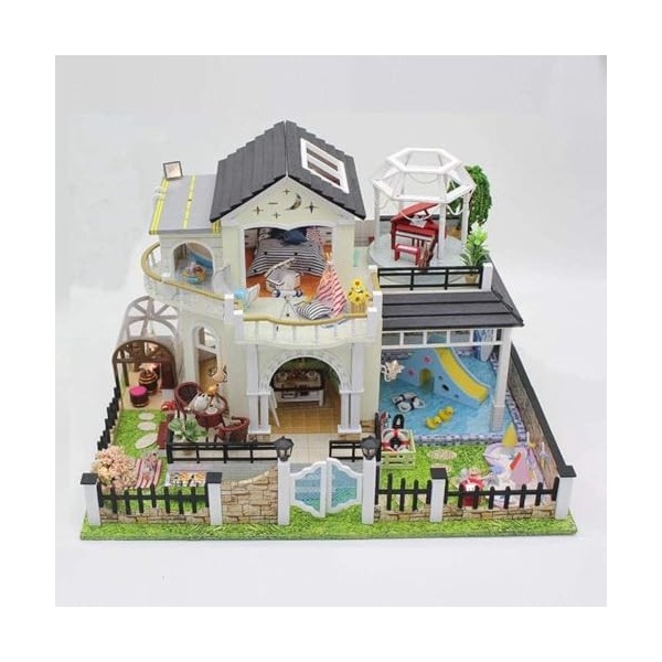 LEONYS Scène de modèle de Mini Villa, Kit de Maison de poupée à Monter soi-même avec Accessoires de Meubles, Cadeau créatif f