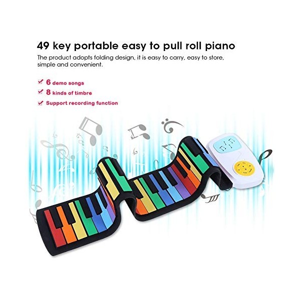 61 touches Orgue électronique roulé à la main Portable Pliant Silicone Piano  roulé à la main Pratique des débutants