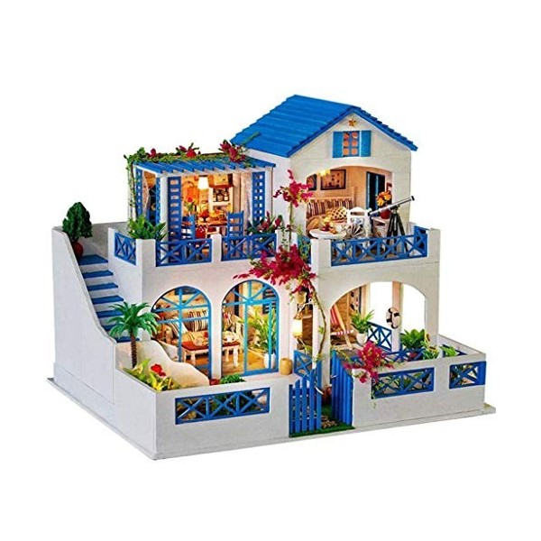 NXYDQ Maison de poupée en Bois Miniatures Bricolage Maison Kit avec Couvercle et LED Light-Bonheur du Monde
