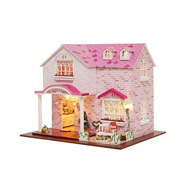 NXYDQ Villa Rose LED Princesse Chambre Hut Modèle Bricolage Main poupée en Bois Maison Comprenant Les Meubles Cadeaux créatif