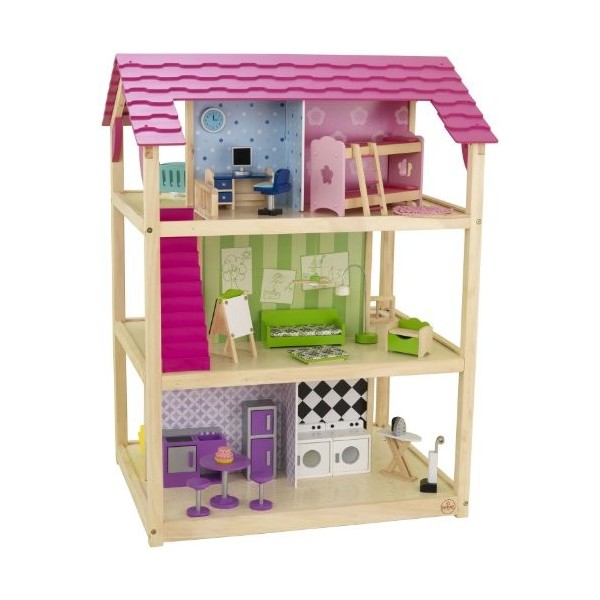 KidKraft Maison de Poupée So Chic en Bois Incluant Accessoires et Mobilier, Maison à 3 étages avec Jeu à 360 degrés pour Poup