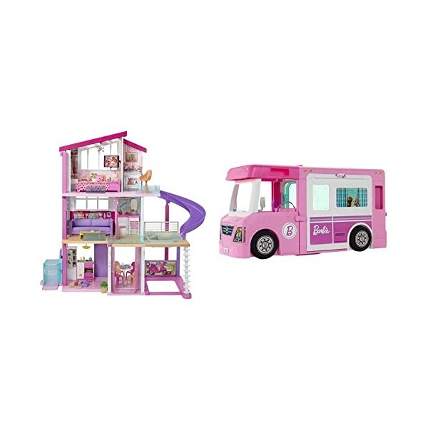 Barbie Mobilier Dreamhouse, Maison de rêve pour poupées avec Piscine, Toboggan et Ascenseur Accessible en Fauteuil Roulant & 