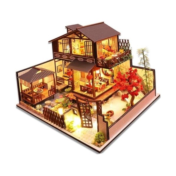 LEONYS Ensemble de mini maison en bois bricolage, kit de maison de poupée miniature 3D avec meubles, meilleur cadeau for adul