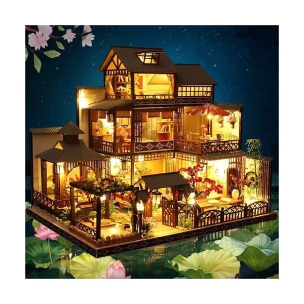 LEONYS Maisons de poupées Maison de poupées Miniature avec meubles Kit de maison de poupée bricolage Mini modèle de villa mod