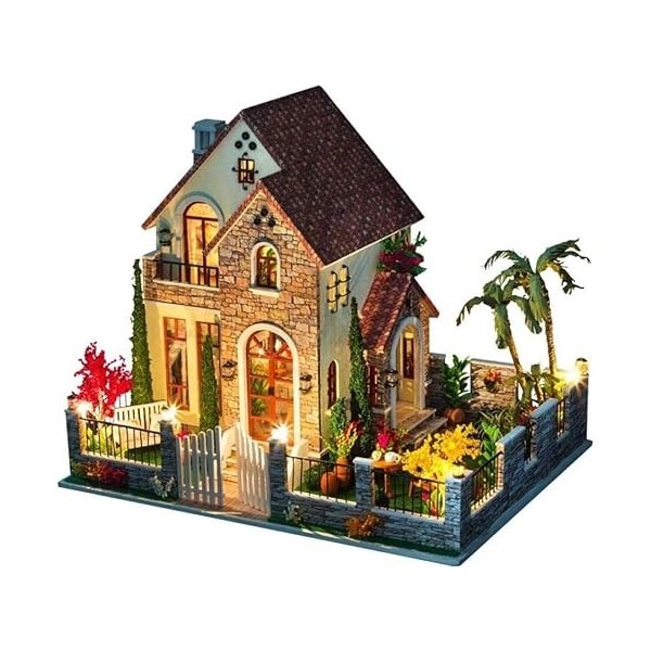 LEONYS Château Puzzle Fait à la Main, Maison de poupée Miniature, Kit de Bricolage, série dappartements légers, Accessoires 