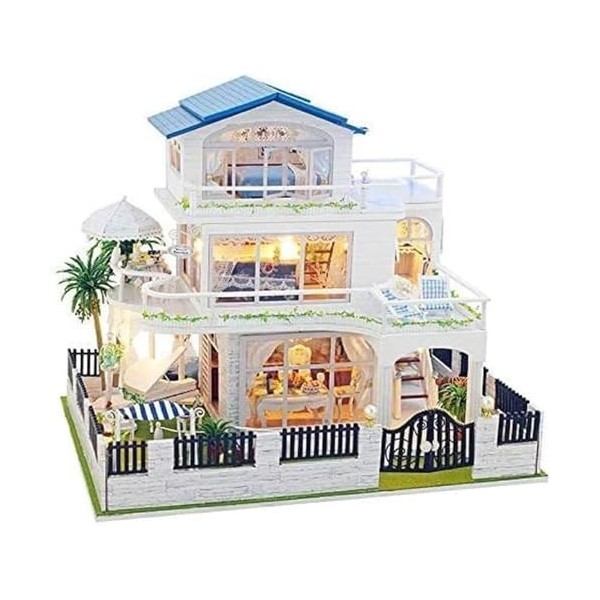LEONYS Kit de Meubles Miniatures en Bois for Maison de poupée, Mini Maison Verte avec LED, Meilleurs Cadeaux danniversaire, 