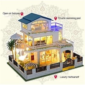 LEONYS Kit de Meubles Miniatures en Bois for Maison de poupée, Mini Maison Verte avec LED, Meilleurs Cadeaux danniversaire, 