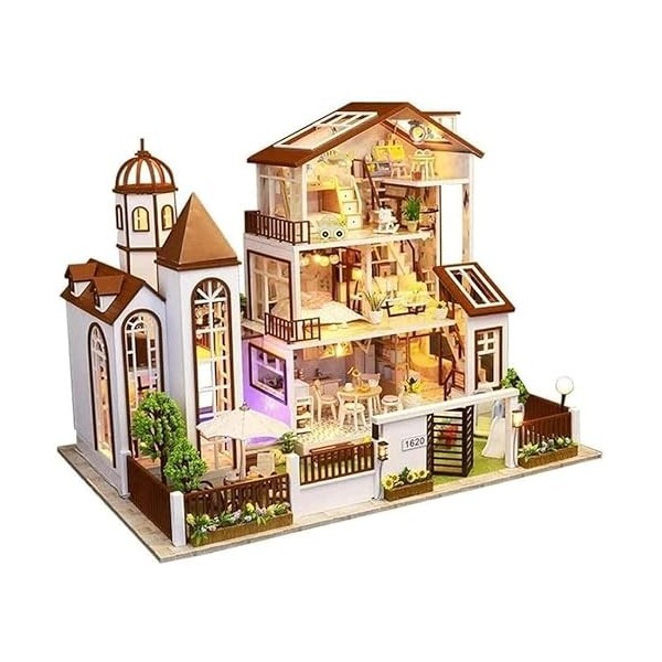 LEONYS Kit de Maison de poupée Miniature DIY avec Meubles, kit de Maison modèle, Mini Maison en Bois