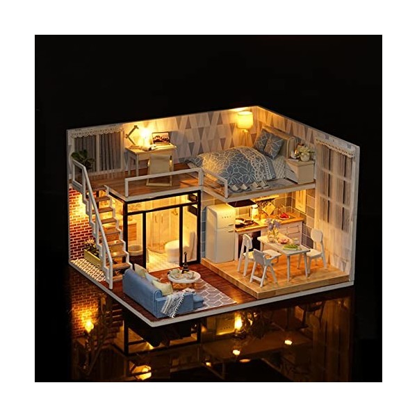 Jildouf 10 Pcs Maison poupée Miniature, Kit Petite Maison, Meubles Miniatures en Bois et PP Mini Maison Verte avec LED Meille