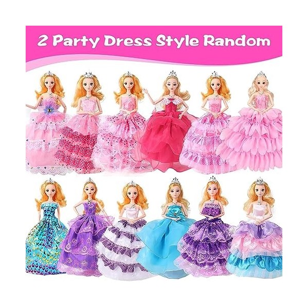 44 pcs Vêtements & Accessoires de Poupée 2 Robes Chic 2 Robes de soirée 2 Tenues Top+ Pantalons 10 Mini Robes 3 Bikini 10 Pa