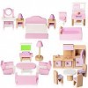 Kit de Meubles de Maison de poupées en Bois 5 pièces 22 pièces Miniature Maison de poupées Accessoires de Meubles y Compris l