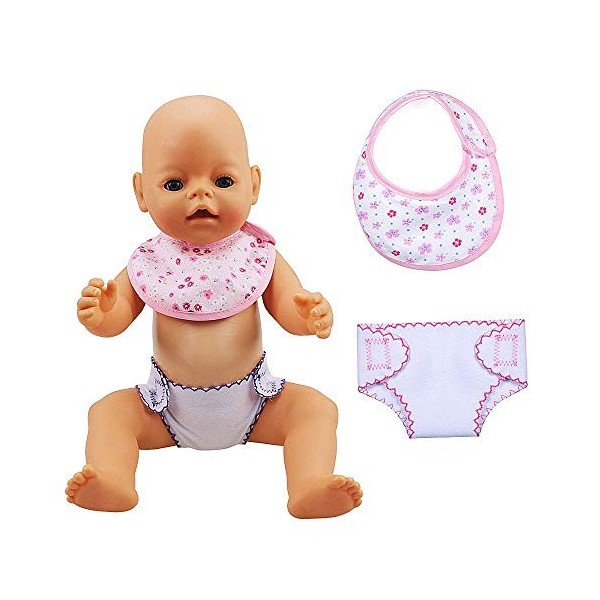 ZWOOS Bavoirs pour Poupée et Couches pour Baby Poupée, Accessoires pour Poupées 30-40 cm, 4 Pièces