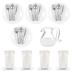 Lot de 21 accessoires miniatures pour maison de poupée, cuisine de poupée, Miniature 1/12 Assiettes, tasses, fourchettes, cui