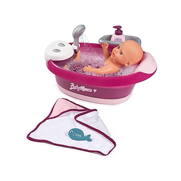 Smoby - Baby Nurse - Baignoire Balnéo - pour Poupons et Poupées - Jets deau et Bulles - Lumières LED - 220362