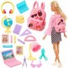 Festfun 19 Accessoire dApprendre de Poupée 1 Sac à Dos Rose 1 Ordinateur 1 Lunettes du Soleil 1 Écouteur 15 Accessoires dAp