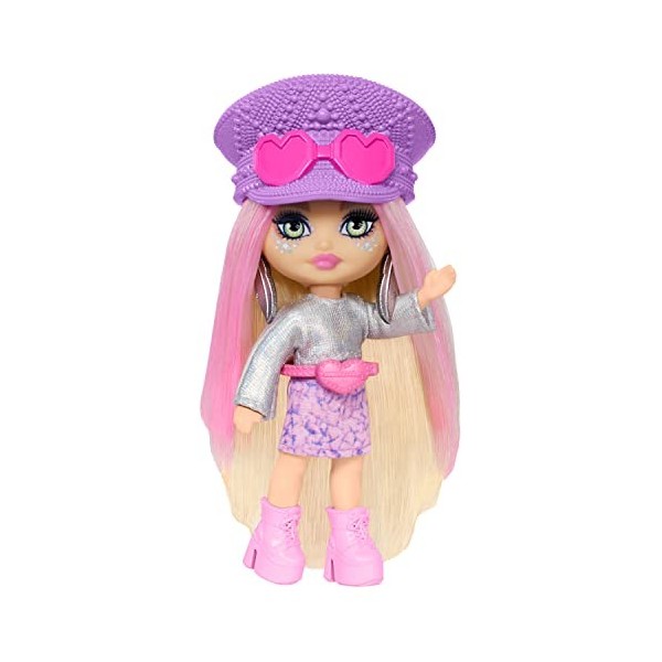 Barbie Poupée Mini Minis Extra Cool Voyage Articulée En Tenue Métallisée Pour Le Désert, Accessoires Festival Inclus, 8,3 Cm 