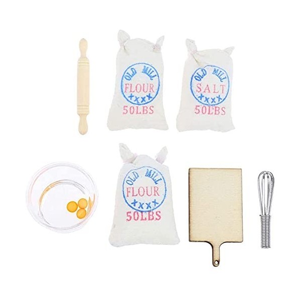 CENPEK Lot de 7 sacs à sel miniatures 1:12 pour maison de poupée, accessoires de pâtisserie pour maison de poupée