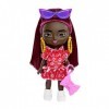 Barbie Mini Poupée Extra aux cheveux bordeaux avec lunettes de soleil, robe à volants rouge, vêtements et accessoires, Jouet 