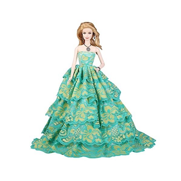Acheter Robe de mariée rose vif pour poupée Barbie, vêtements et voiles, tenue de soirée de princesse, vêtements pour poupée Barbie 1/6