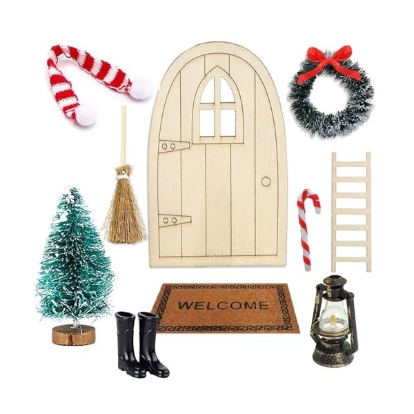 Kit daccessoires pour porte de lutin - Kit de porte de lutin de Noël - Accessoires de maison de poupée - Écharpe en bois - L