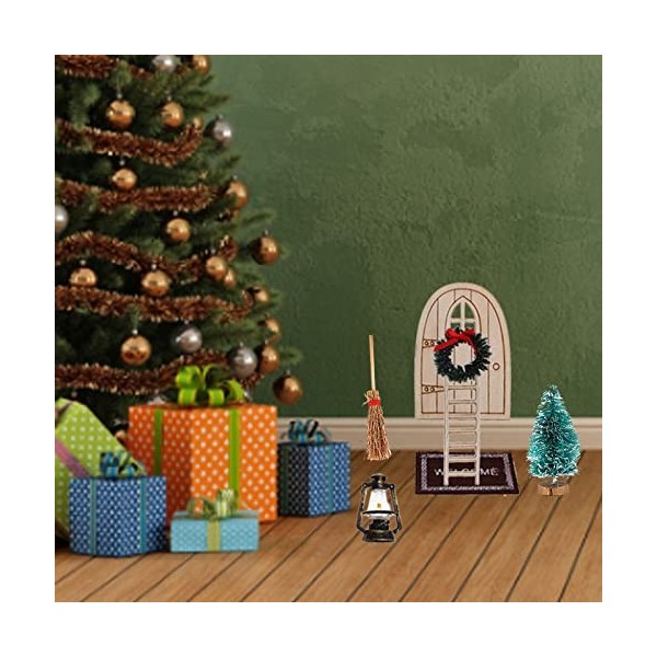 Kit daccessoires pour porte de lutin - Kit de porte de lutin de Noël - Accessoires de maison de poupée - Écharpe en bois - L