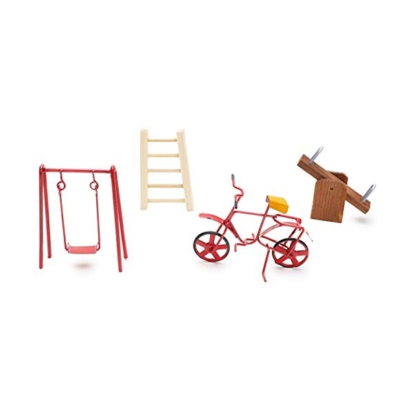 Toyland® Ensemble daccessoires pour maison de poupée/fée/poupée - 4 pièces - Vélo, balançoire, scie et échelles