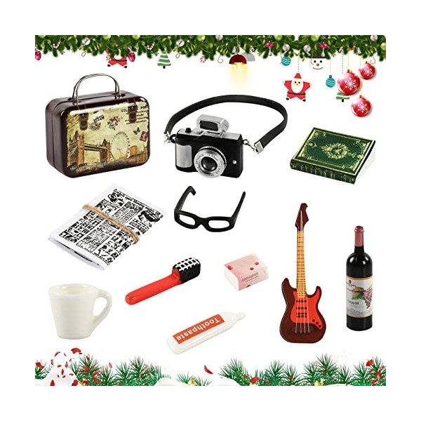 Lutin De Noël Accessoires,9Pièces Accessoires de Porte de Lutin,Kit de Noël Miniature Maison de Poupée Accessoires,Kit De Noë