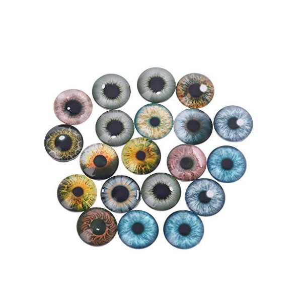 Cuigu 20Pcs/ Set Yeux de Verre pour Artisanat de Poupée Bricolage Jouet de Dessin Animé Globes Oculaires Oeil Fait Main Fabri